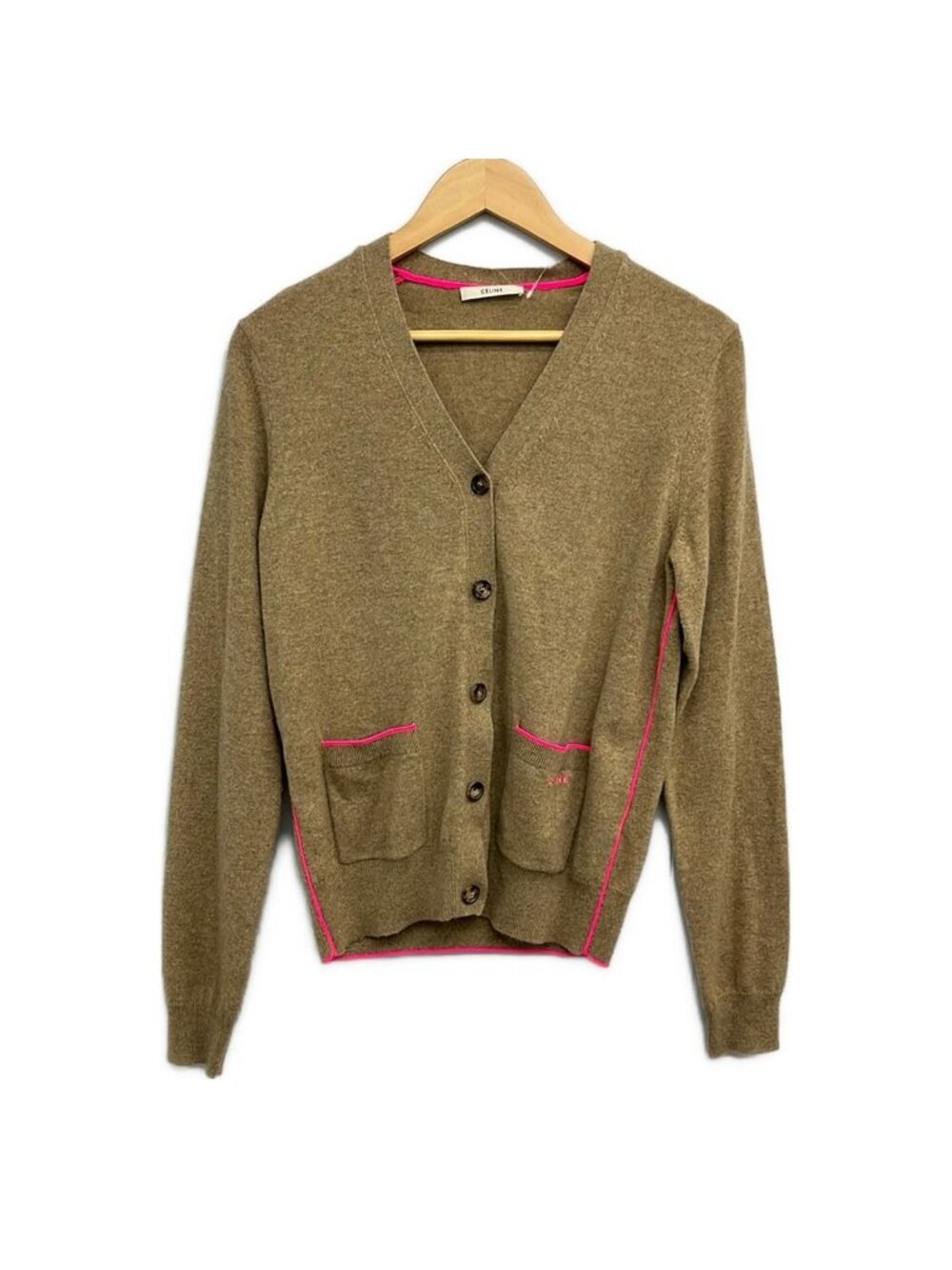 Celine Cardigan M Brown Beige Pink Long Sleeve